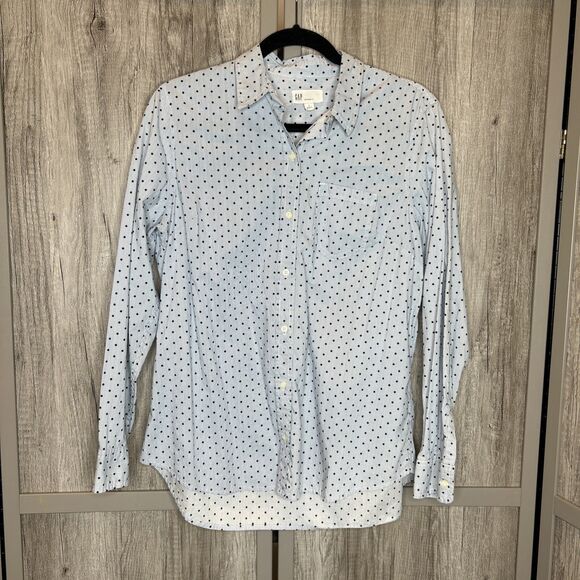 Gap Button Down Shirt Boyfriend Fit Polka Dots Navy Long Sleeves Size L - Picture 1 of 6